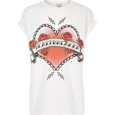 Girls white heartbreaker print T-shirt
